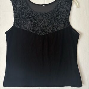 Elegant Black Velvet Embroidered Sleeveless Top